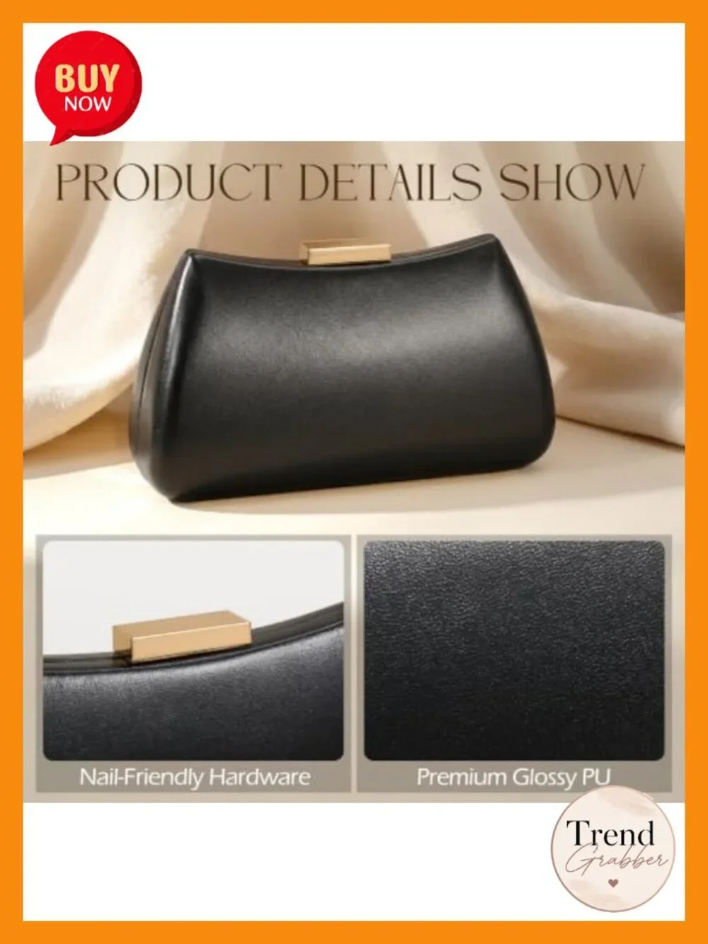 Trapezoid Evening Clutch PU Leather with Detachable Chain